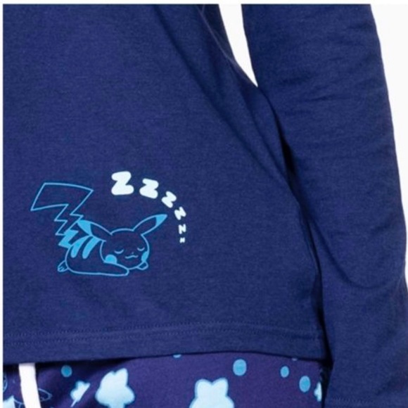 Pikachu  - Women’s Blue Relaxed Fit Scoop Neck Long-Sleeve T-Shirt - Picture 5 of 6